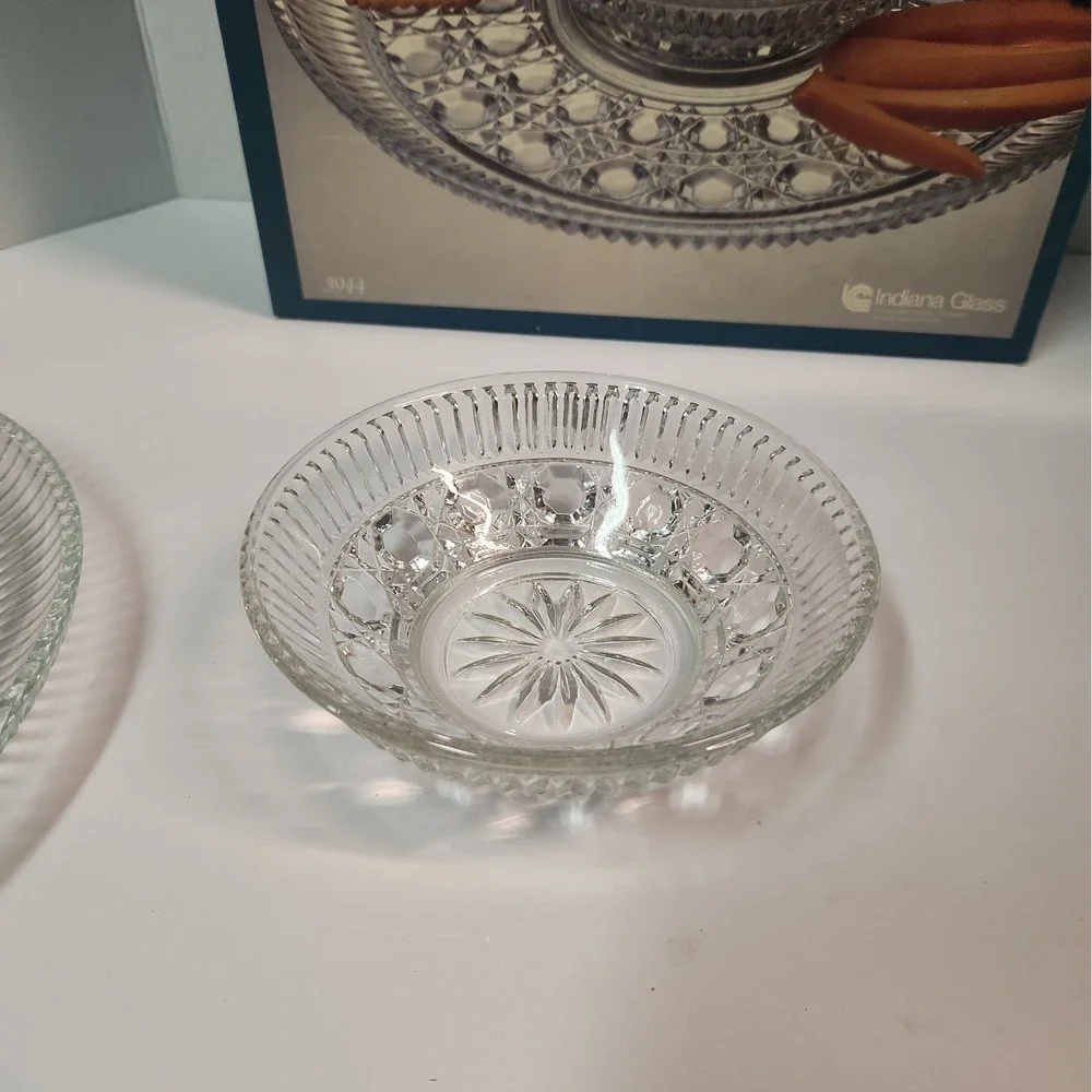 Indiana Glass Crystal Happenings 2 Pc. Windsor Chip 'N' Dip Set VTG w/ Box